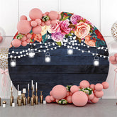 Lofaris Rose And Stripe Wooden Happy Birthday Round Backdrop